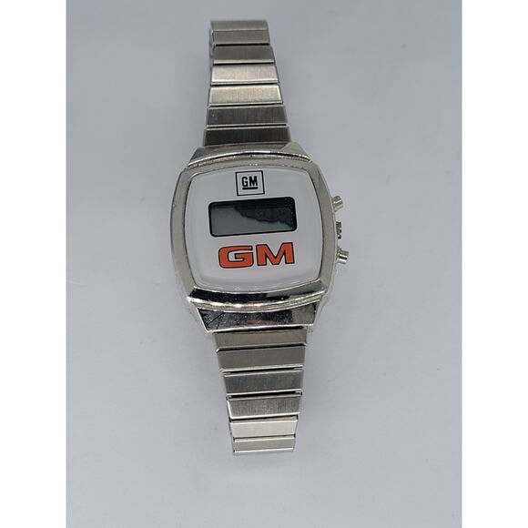 Vintage LCD Wristwatch Silver Watch GM Emblem